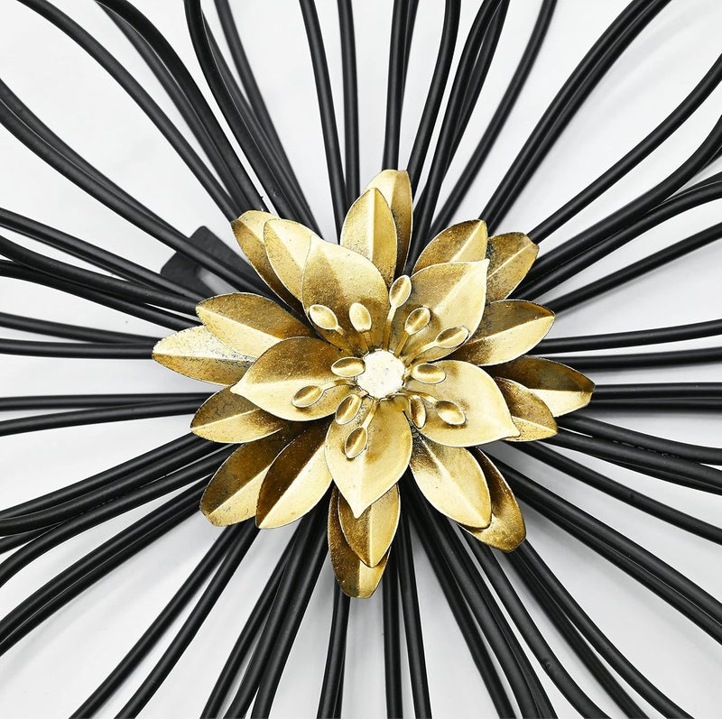 Remenna Metal Flowers Wall Decor, Metal Rustic Wall Art Decoration Farmhouse Wall Decorations Multiple Floral Hanging Decor for Bathroom Living Room Home Office Garden Kitchen (Black&Gold) - Image 4